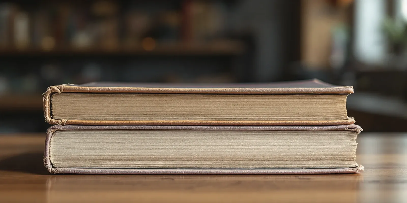 Pila corta de libros de bolsillo gastados, cerrados sobre una mesa de madera