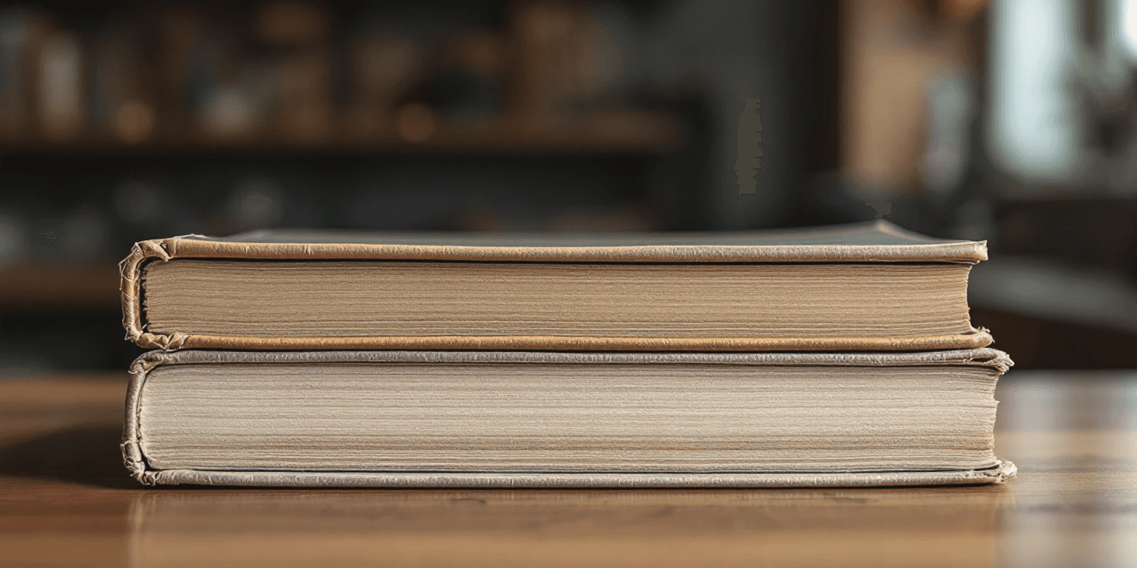 Pila corta de libros de bolsillo gastados, cerrados sobre una mesa de madera
