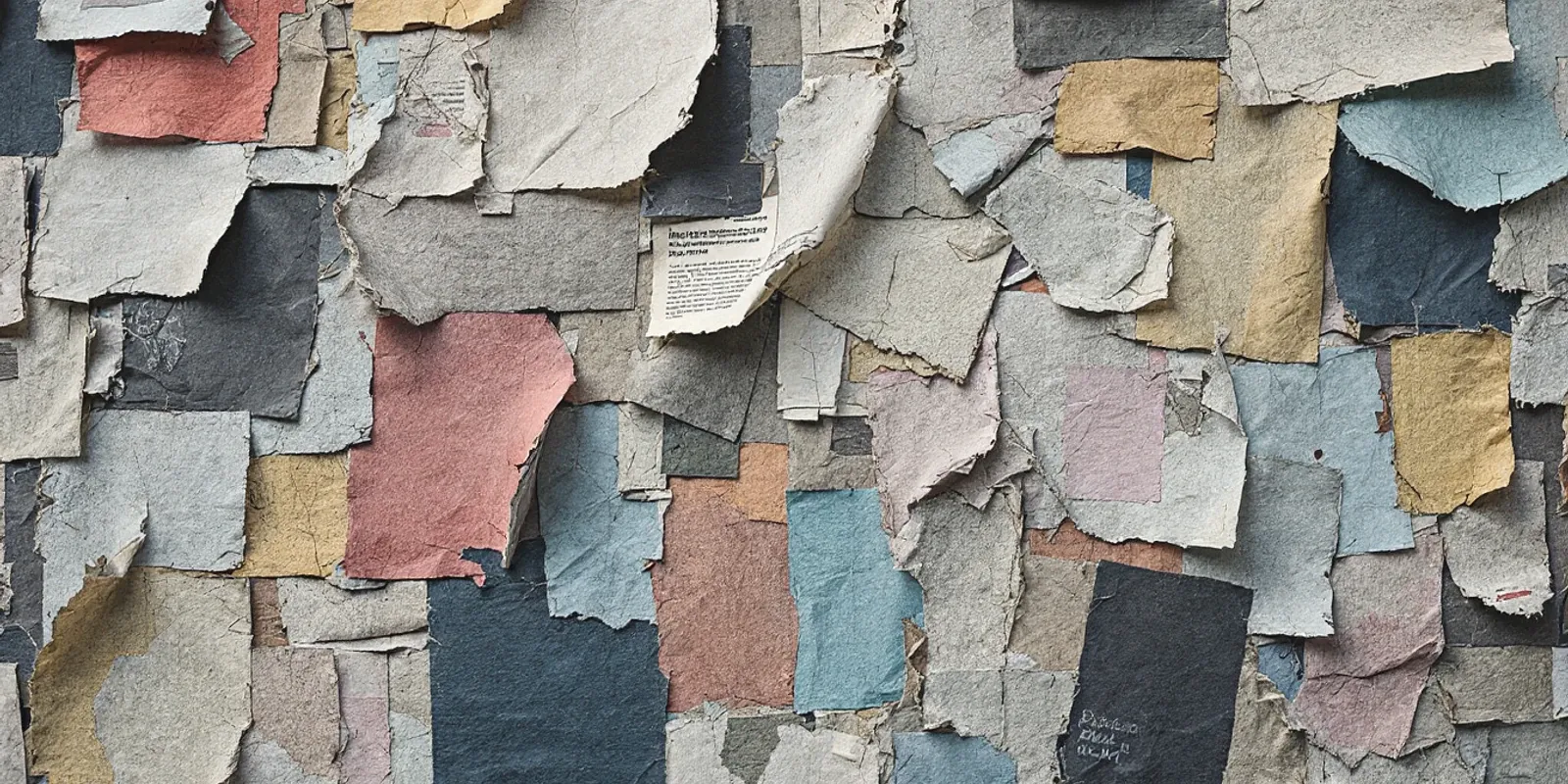 Muro urbano con capas de carteles arrancados, el papel descolorido y los bordes curvados